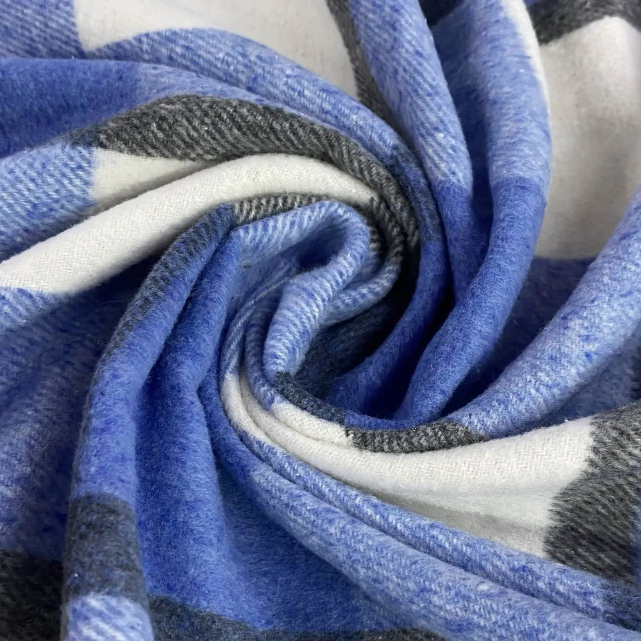 בד פלנל עבה משבצות כחול