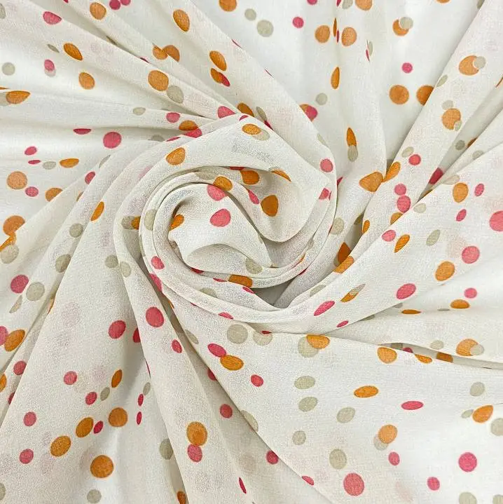 ⁦בד שיפון נקודות ורוד כתום בז⁩ – תמונה ⁦2⁩