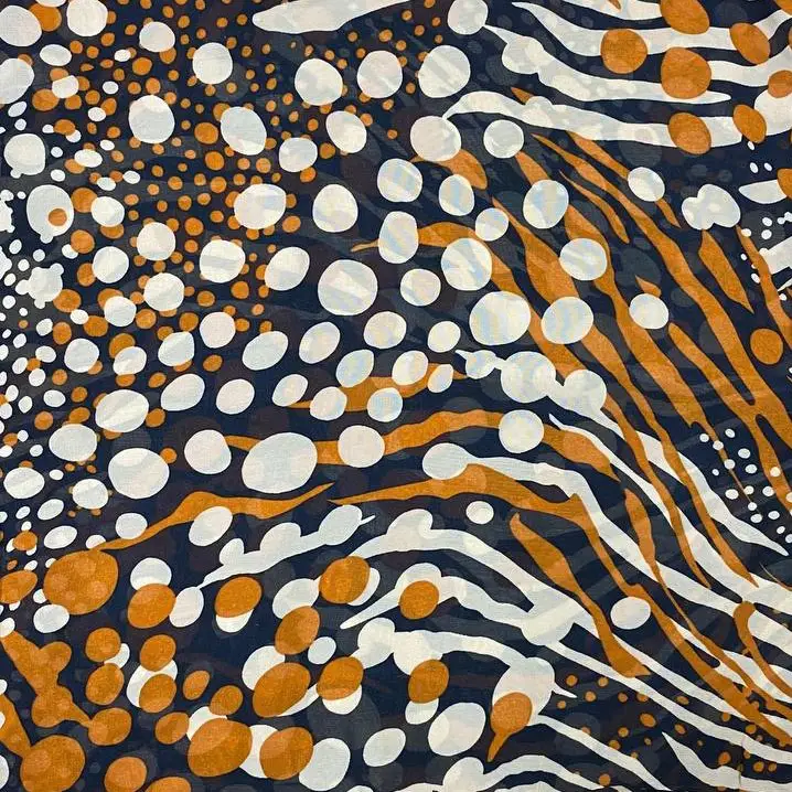 בד שיפון פסים ונקודות שחור לבן צהוב