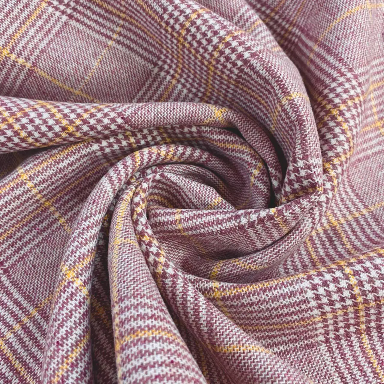 בד צמר דו צדדי משבצות ורוד צהוב