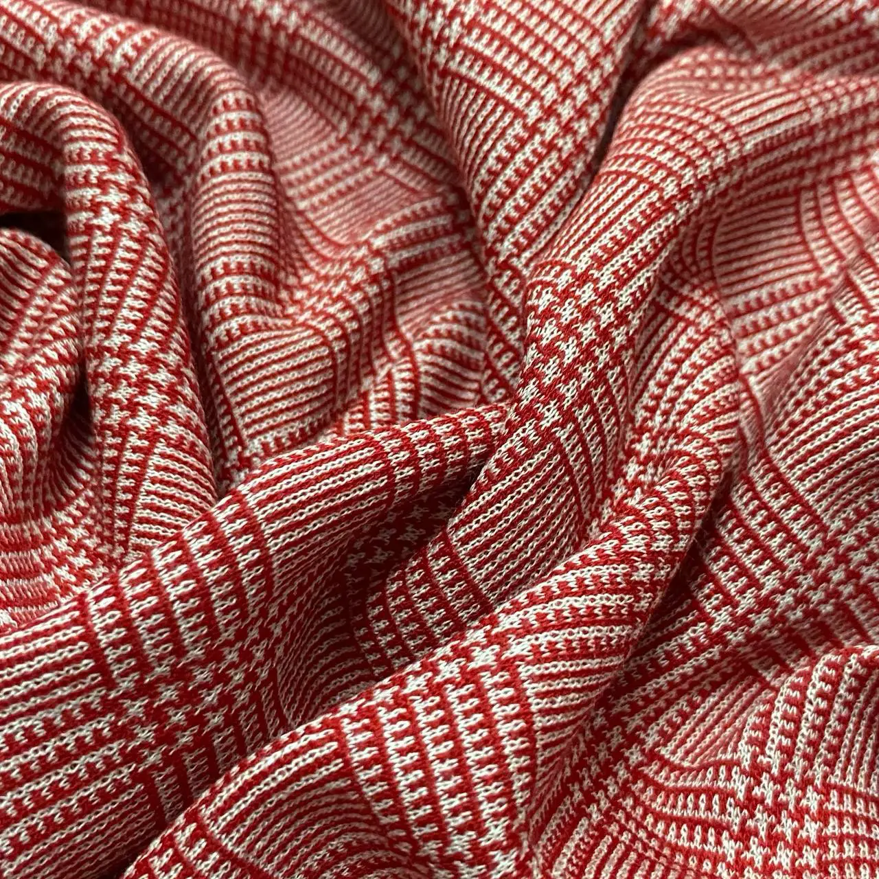 בד פרנץ טרי משבצות אדום לבן