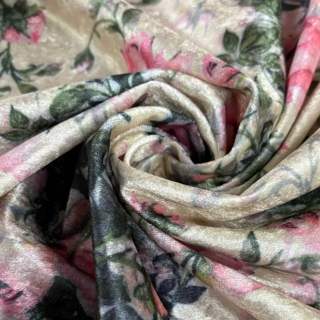 ⁦בד קטיפה פרחים ורוד ירוק⁩ – תמונה ⁦3⁩