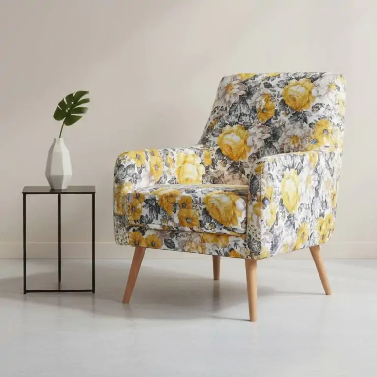 ⁦בד קנבס דוחה מים פרחים גדולים צהוב אפור⁩ – תמונה ⁦5⁩