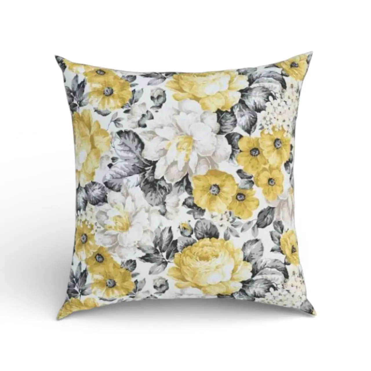 ⁦בד קנבס דוחה מים פרחים גדולים צהוב אפור⁩ – תמונה ⁦3⁩